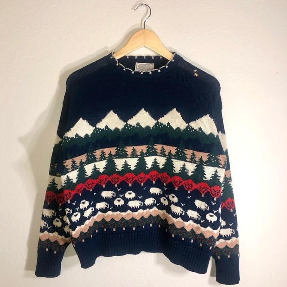 Pendleton Sweaters - VTG Pendleton Wool Knit Sheep Nature Mountains Sweater